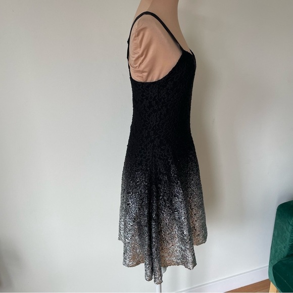 Free People Foil Black Silver Metallic Lace Ombre Fit & Flare Mini Dress EUC S - Picture 5 of 9
